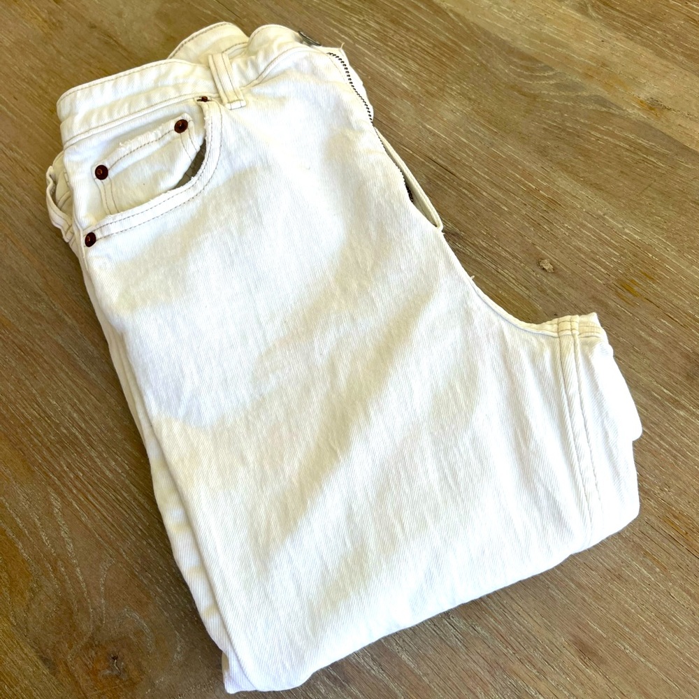 Abercrombie and Fitch white tipped jeans.